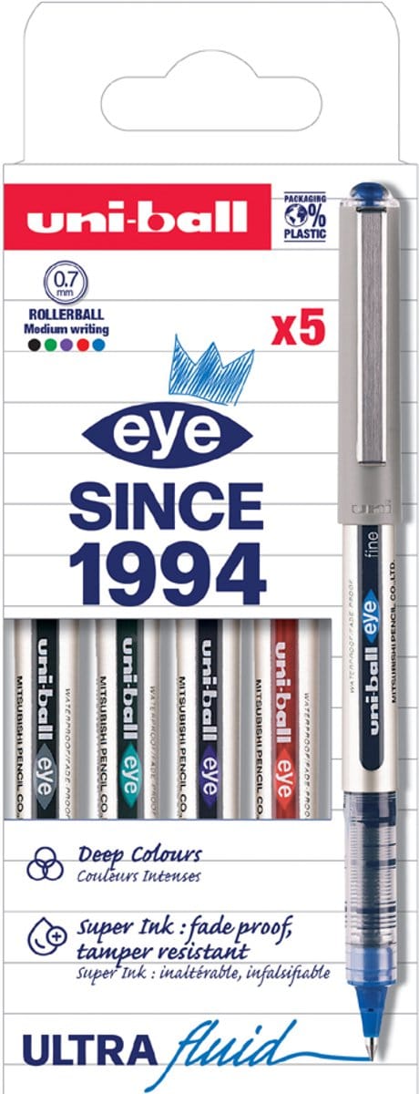 uni-ball Gelrollers eye fine UB157E, 5 stuks, diverse kleuren