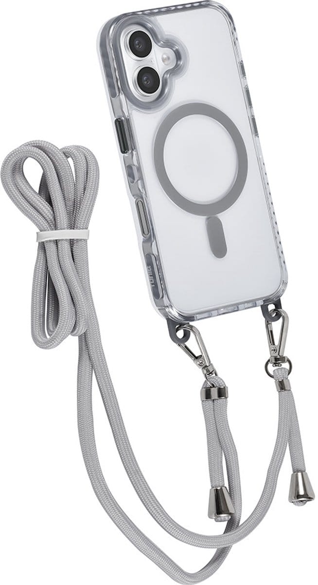 TUNIQ iPhone 16 Hoesje met Koord - MagSafe Compatible - Grijs