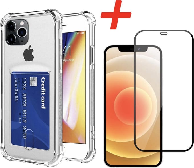 Geschikt voor YPCd® Apple iPhone 12 Pro Pasjeshouder - Shock Case Transparant