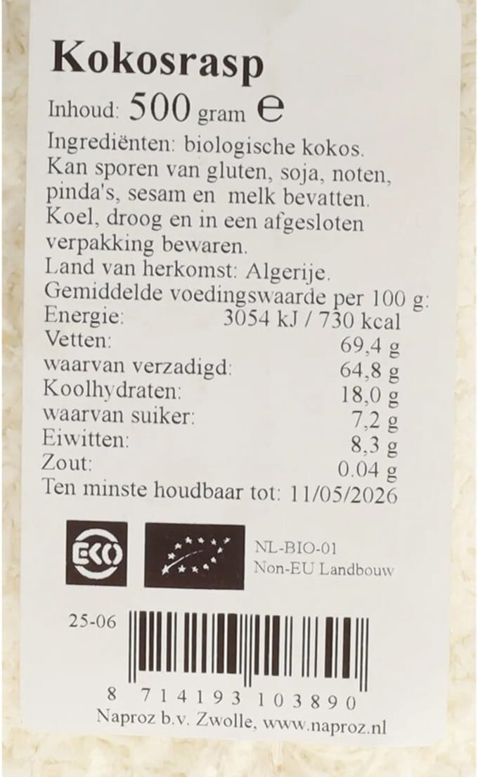 Kokosrasp bio