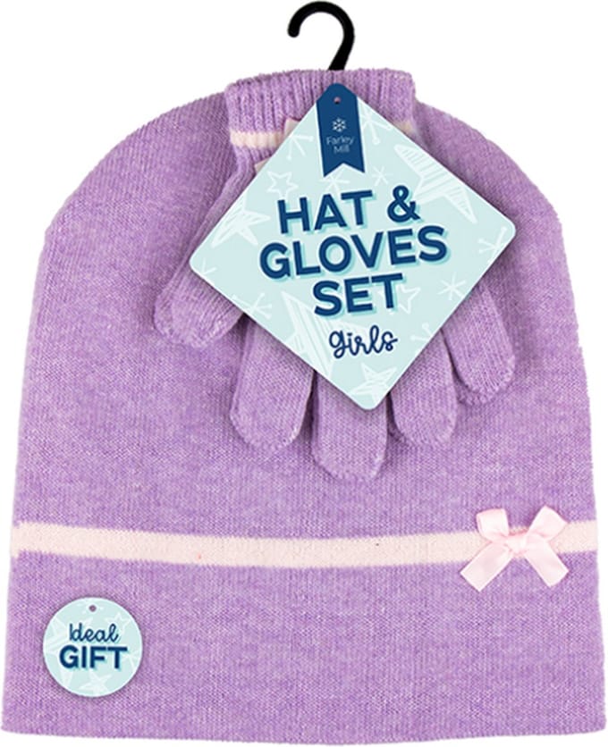 Kinder Muts en Handschoenen Set Meisjes – Gebreide Winterset – paars/roze – 42-50 cm