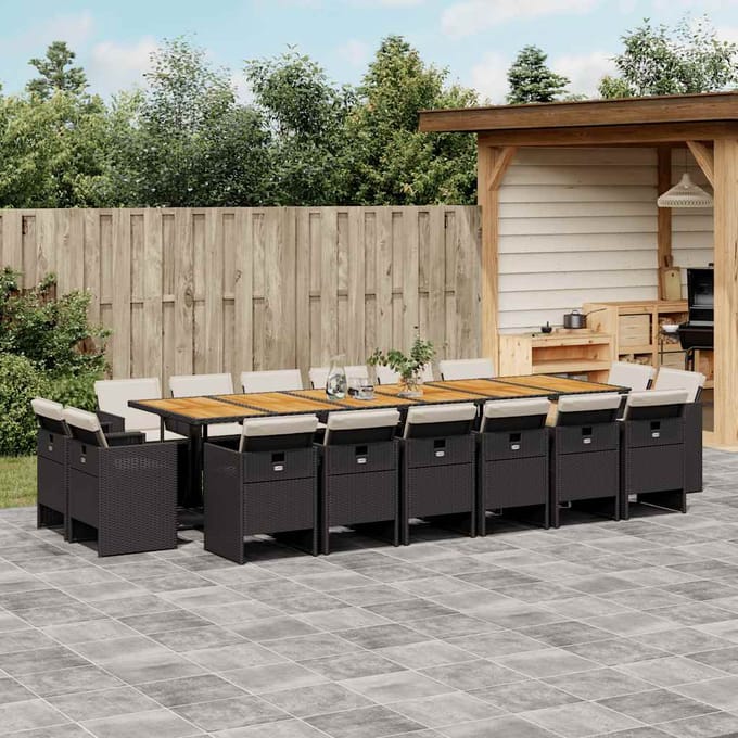 vidaXL 17-delige Tuinset met kussens poly rattan zwart