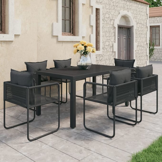 vidaXL - 7-delige - Tuinset - PVC-rattan - zwart