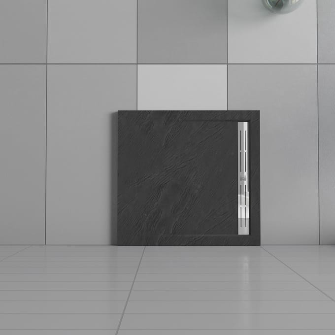 Serie Daisy - Douchebak - Mat Zwart Natuursteen Look - 80x80 - Vierkant - Polystone  - Excl. Sifon Daisy