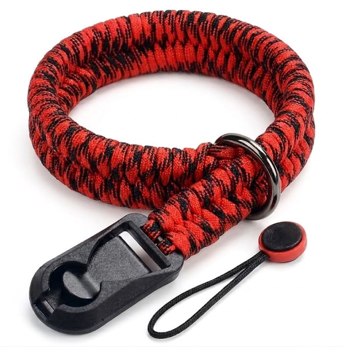 Camouflage rode verstelbare camera polsband met snelkoppeling – DSLR en spiegelloze camera hand strap met metalen ring