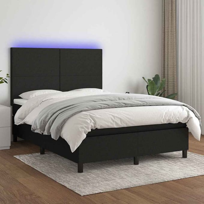 vidaXL - Boxspring - met - matras - en - LED - stof - zwart - 140x200 - cm