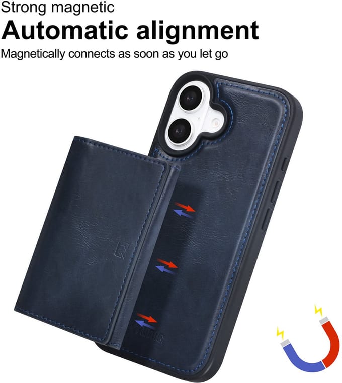 TUNIQ telefoonhoesje voor Apple iPhone 16 - Afneembare pasjeshouder - Blauw