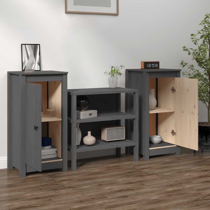 vidaXL - Dressoirs - 2 - st - 39x35x80 - cm - massief - grenenhout - grijs
