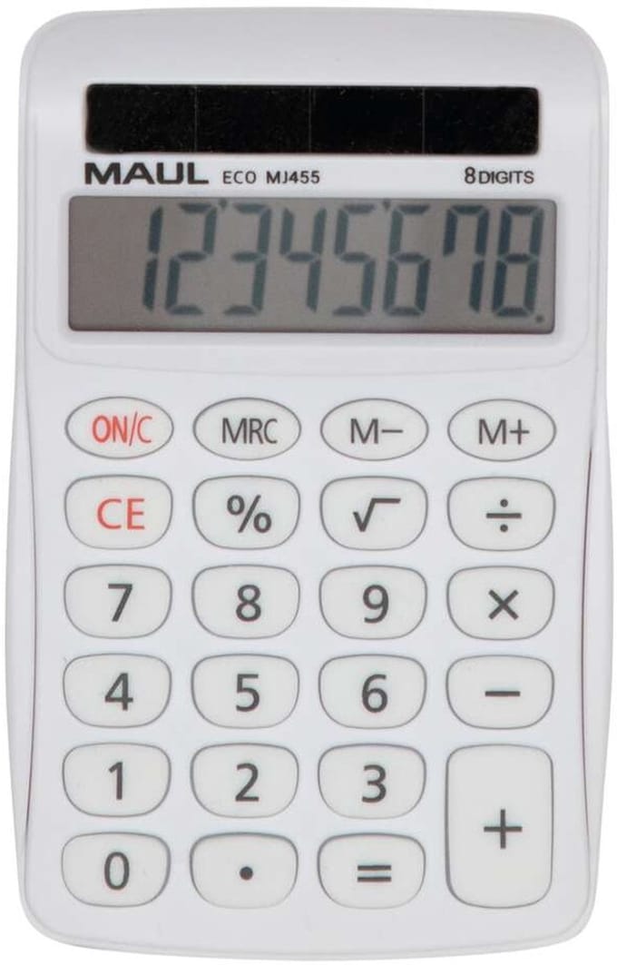 Maul ECO MJ 455 Bureaurekenmachine Wit Aantal displayposities: 8 werkt op zonne-energie (b x h x d) 71 x 112 x 20 mm