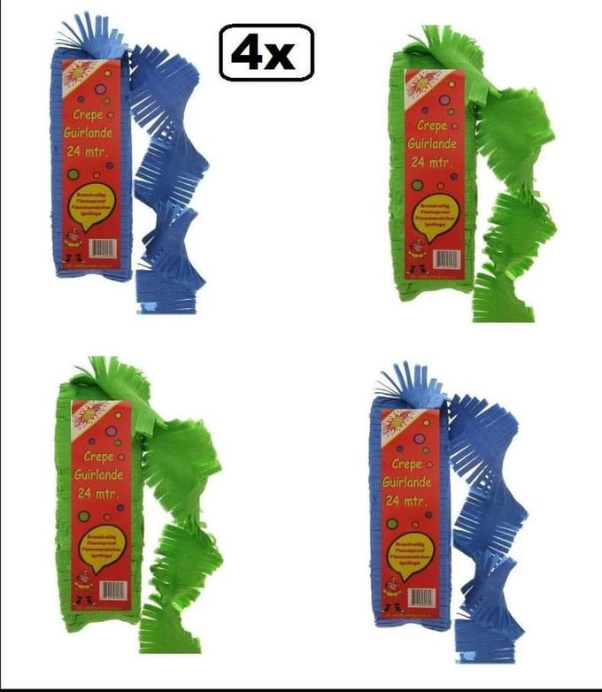 4x Crepe guirlande brandveilig blauw/groen24 meter