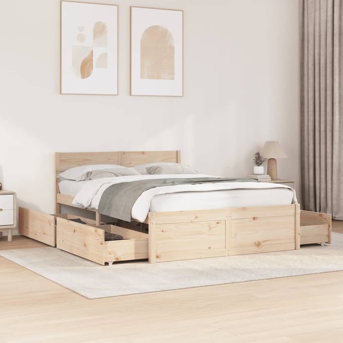 vidaXL - Bedframe - zonder - matras - massief - grenenhout - 140x190 - cm