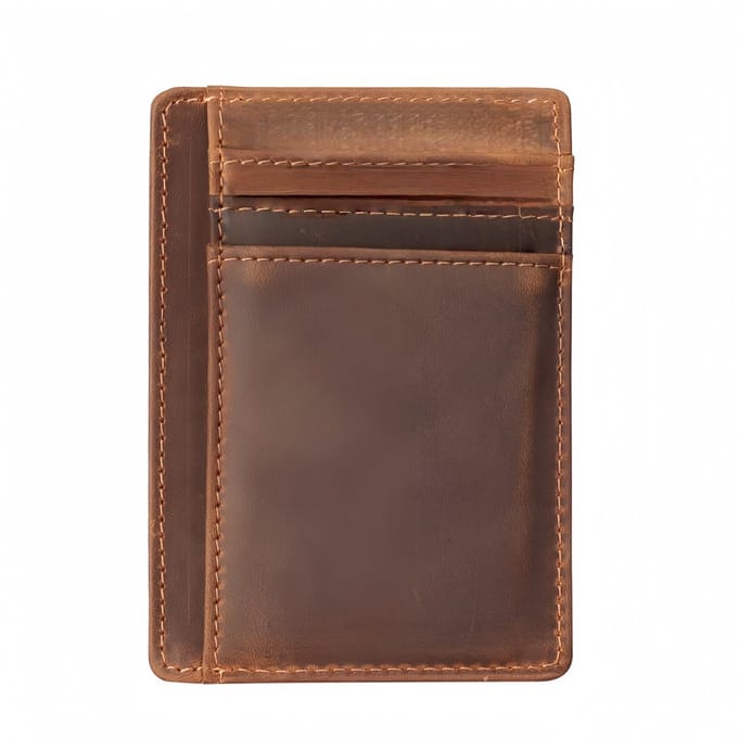 Portemonnee - Echt leer - Ultradun - 7,9*11*0,5 cm - Roodbruin - 1 stuk