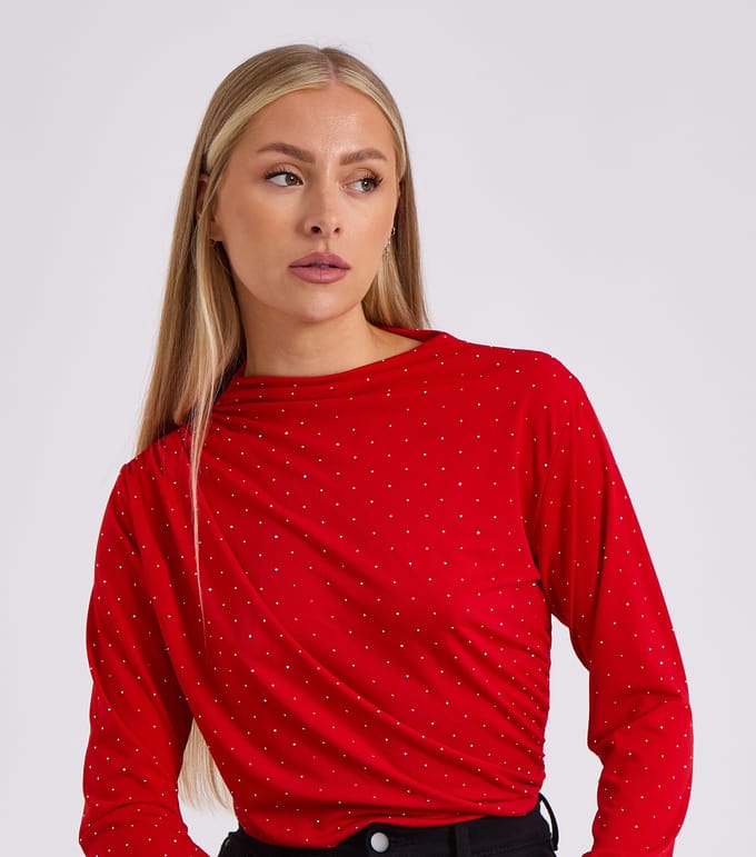 Rode Diamante Stud Cowl Front Bodysuit