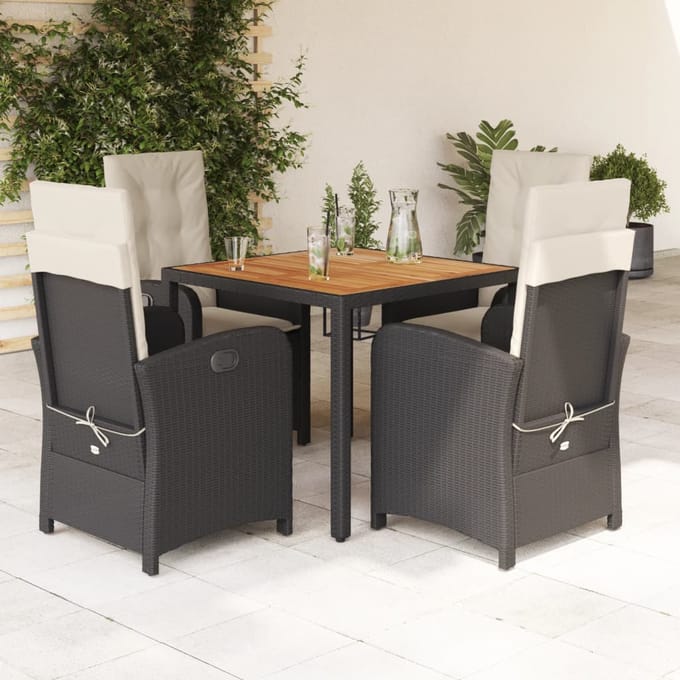 vidaXL - 5-delige - Tuinset - met - kussens - poly - rattan - zwart