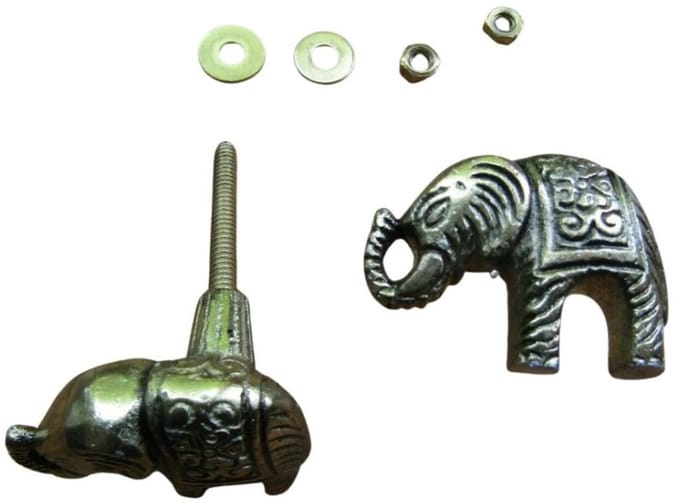Pack of 2 Ethnic Safari Elephant Knobs Antique Brass