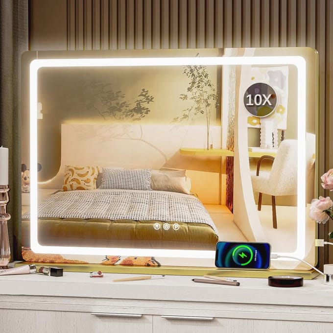 Grote LED Make-upspiegel met USB-oplaadpoort en Dimbare Verlichting