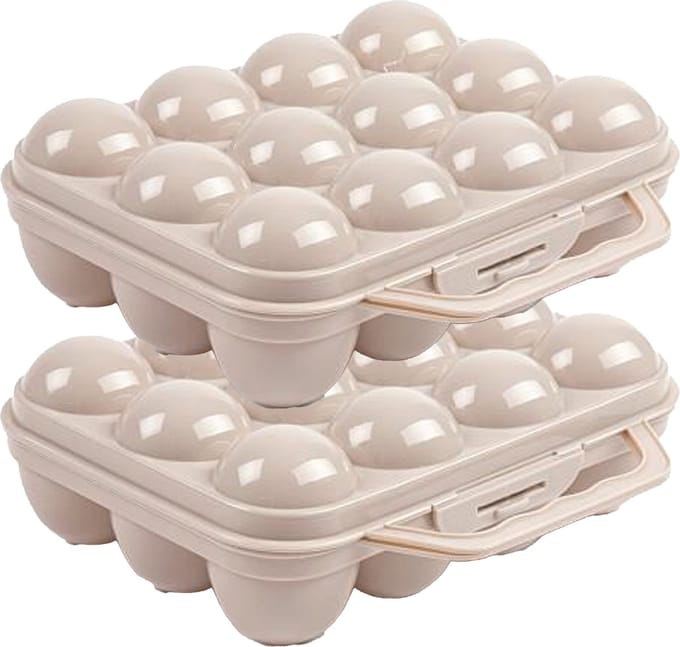 Plasticforte Eierdoos - 2x - koelkast organizer eierhouder - 12 eieren - taupe - kunststof - 20 x 18,5 cm
