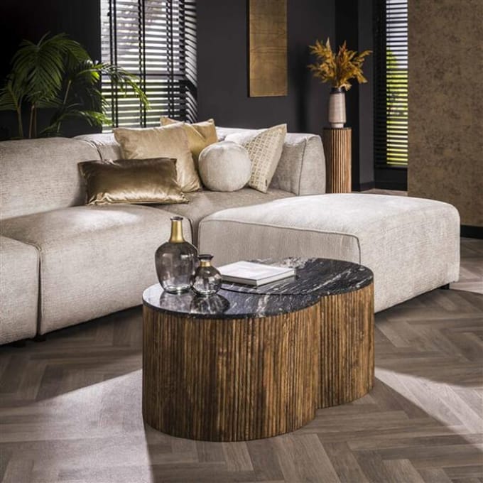 Hoyz salontafel set half moon midnight marmer set van 2
