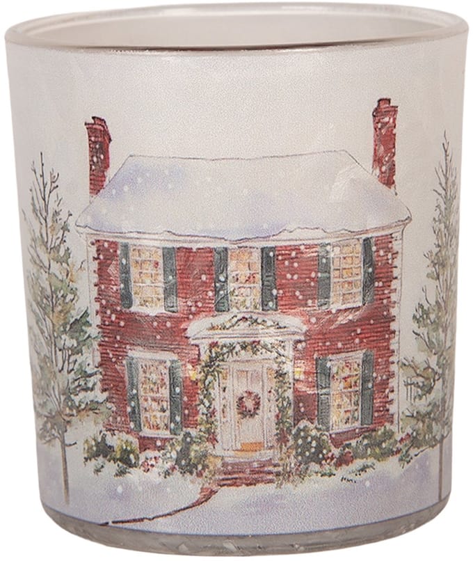 Clayre & Eef Waxinelichthouder Ø 7x8 cm Wit Glas Kerst