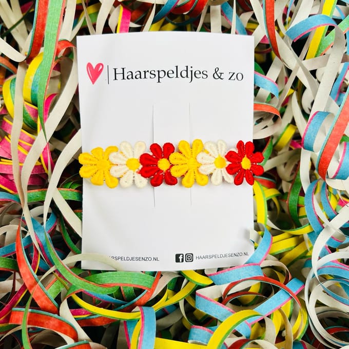 Oeteldonkse French Barrette met madeliefjes - carnaval