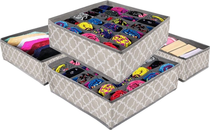 Springos Lade Organizer Kast en Badkamer - 4 Stuks - Verschillende Afmetingen - Grijs/Wit Patroon