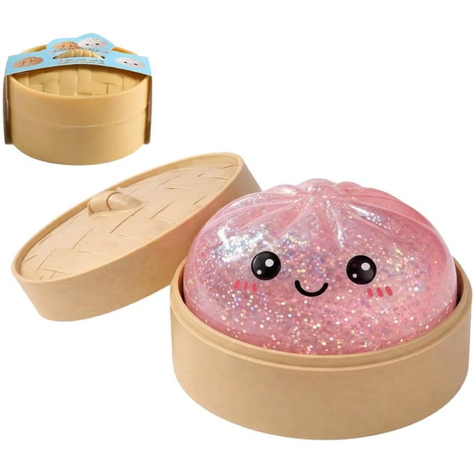 Boule Anti-Stress Dumpling Pailletée avec Boîte Dumplings Jouet Sensoriel à Presser Décompression Montée Lente Anti-Stress Cadeau Sensoriel rose