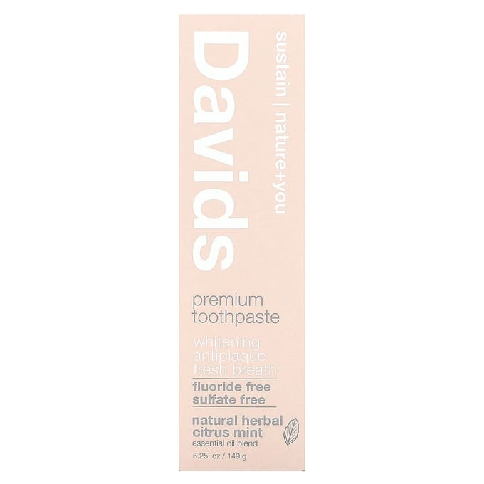 Davids, Premium Toothpaste, Whitening + Tartar Removal, Natural Herbal Citrus Mint, 5.25 oz (149 g) white