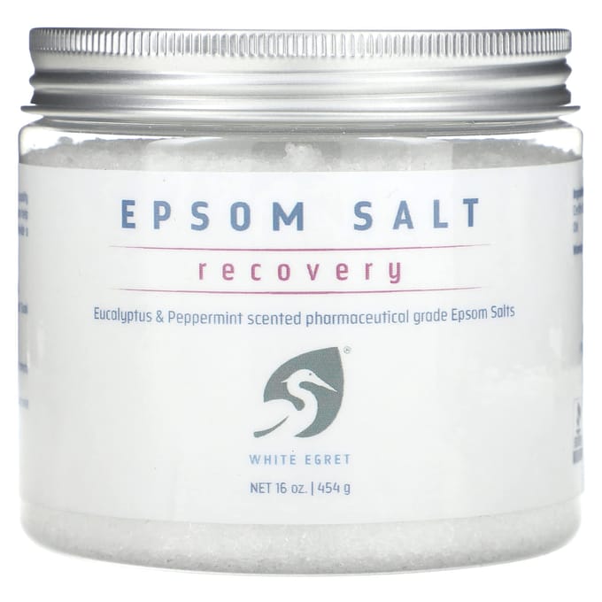 Soins personnels White Egret, sel d'Epsom, récupération, eucalyptus et menthe poivrée, 16 oz (454 g) white