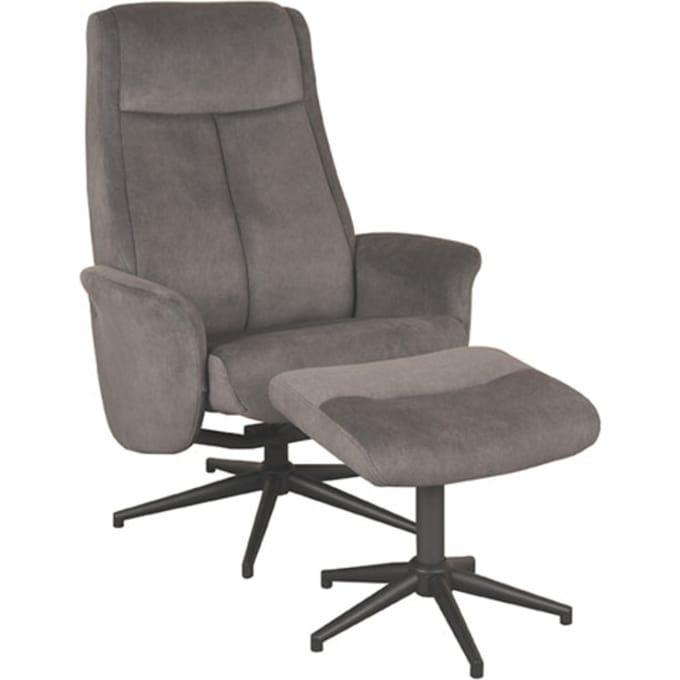 LABEL51 Bergen Fauteuil - Grijs - Velvet - Incl. Hocker - - - Met Armleuning