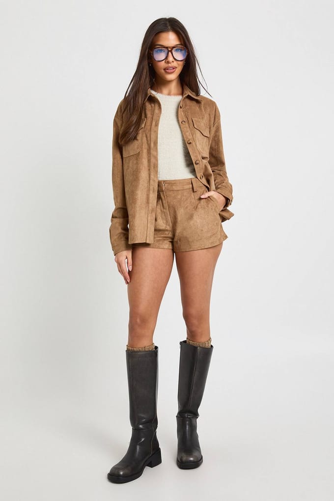 boohoo Dames Nepsuede Short | Mocha | Maat: 10