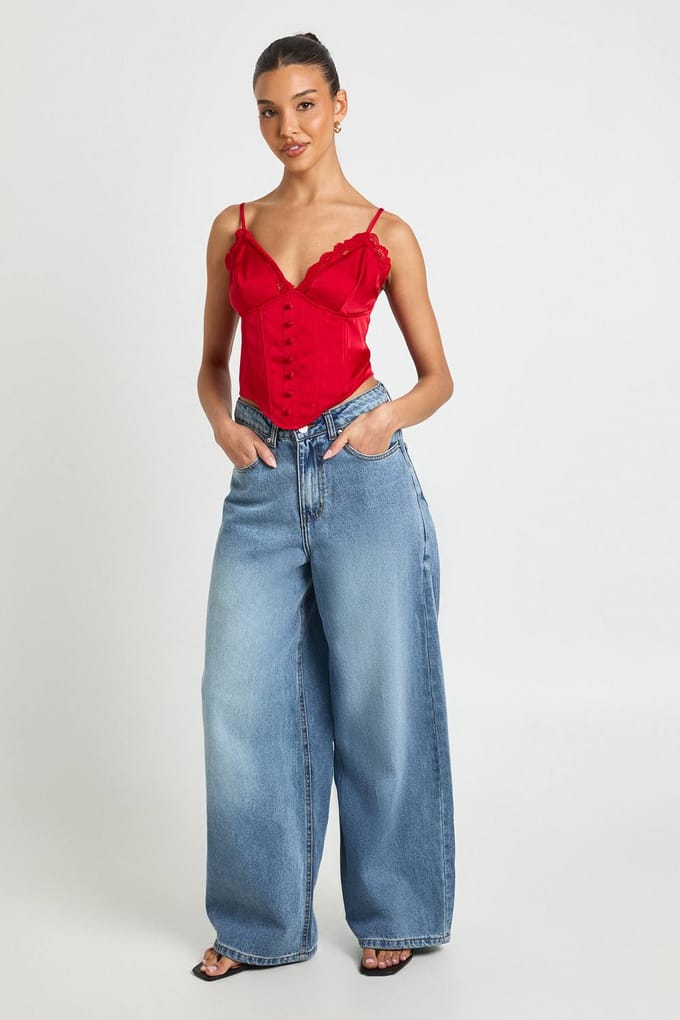 boohoo Dames Kanten Korset Top Met Baleinen | Rood | Maat: 36