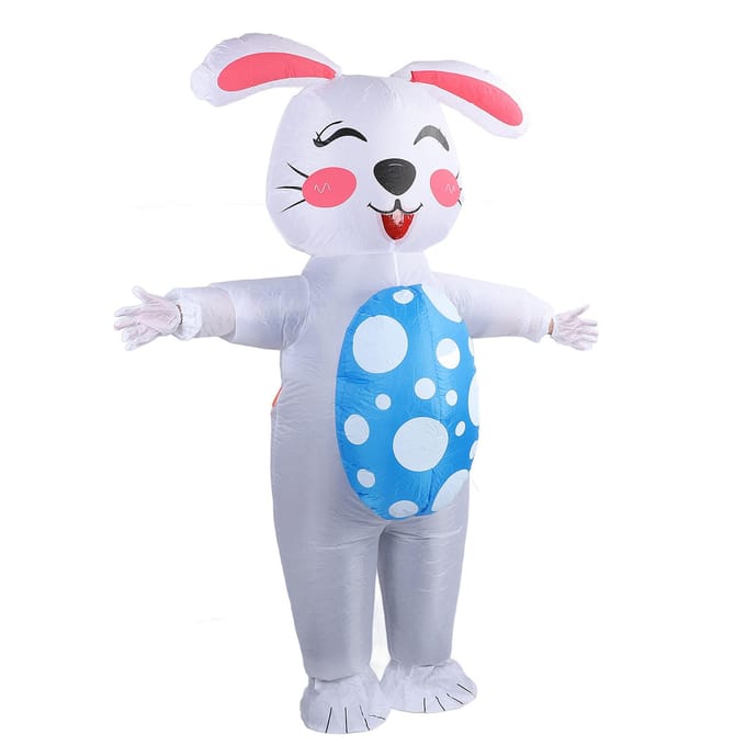 Opblaasbaar Paashaas Kostuum 210T Polyester Waterdicht Opblaasbaar Ei Vasthoudend Konijn Feestkostuum white