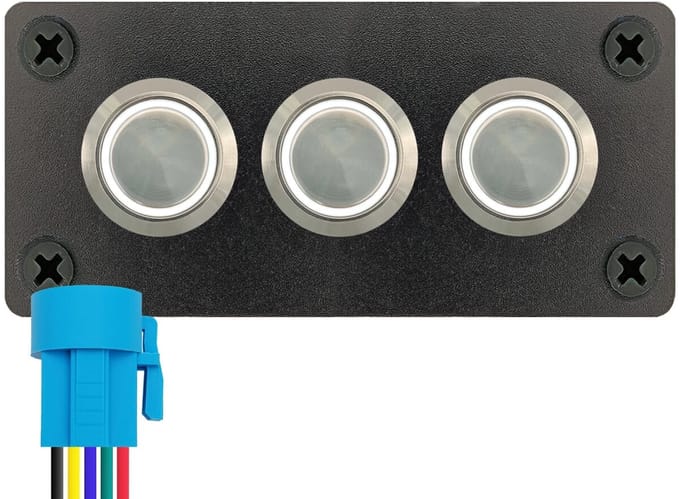 ProRide Metalen Drukschakelaars ON-OFF 220V - 16mm - Drievoudig inbouwpaneel - IP67 - LED indicatie Wit