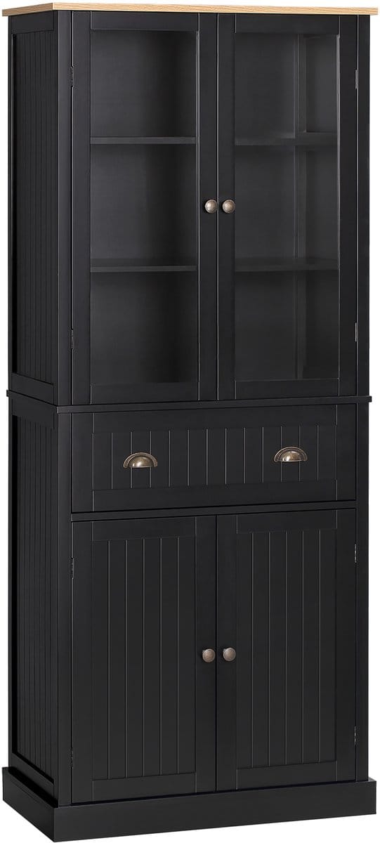 HOMCOM Keukenvoorraadkast - MDF - 76x40x182,5cm - Zwart