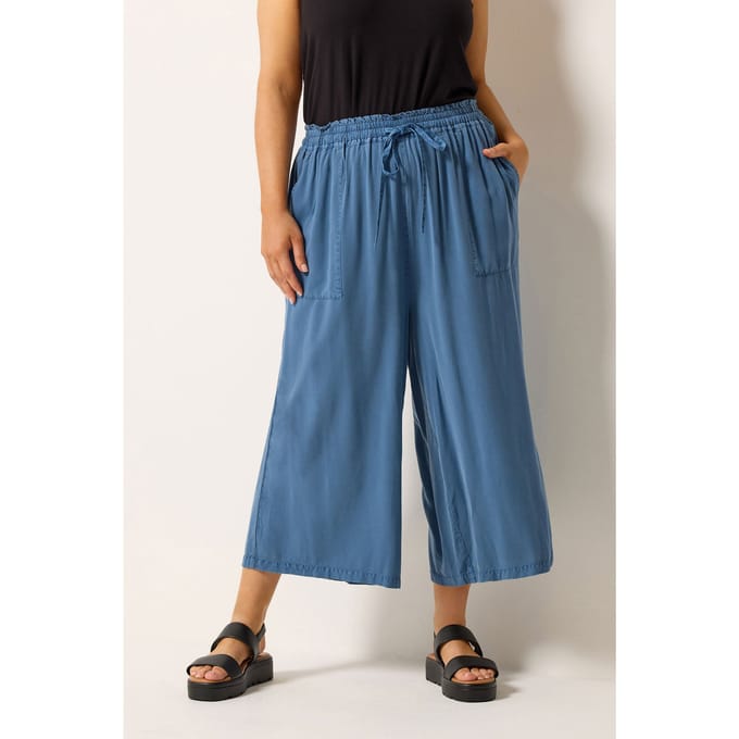 Yours Midblauwe Chambray Culottes Size 42