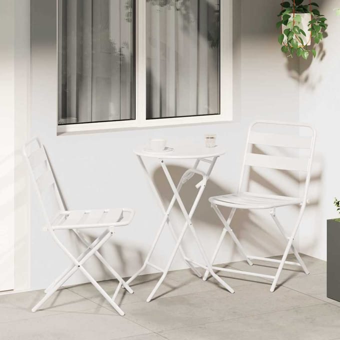 vidaXL - Tuin - Bistro - Set - 3 - st - Wit - Staal