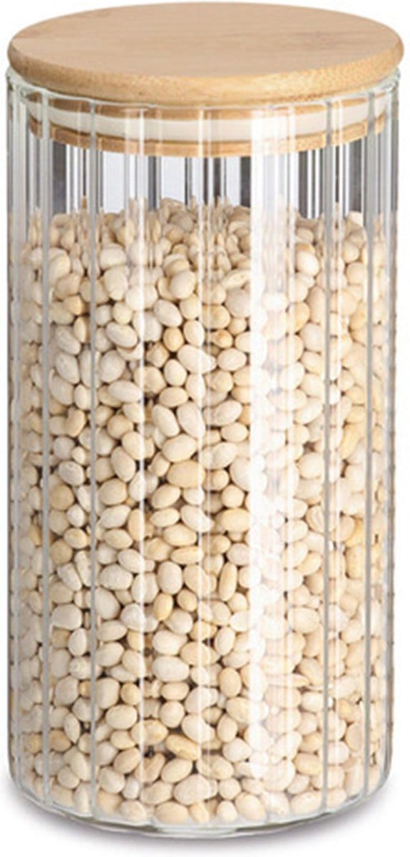 Zeller Voorraad/bewaar pot Grooves - hard glas - transparant - 800 ml - bamboe deksel - luchtdicht