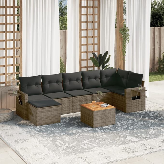 vidaXL - 8-delige - Loungeset - met - kussens - poly - rattan - grijs