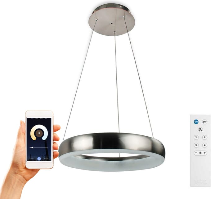 Smart LED Hanging Lamp round 40 cm - Operable with remote control and app - White & Color - Silver - Hanging lamps - Hanging lamp
