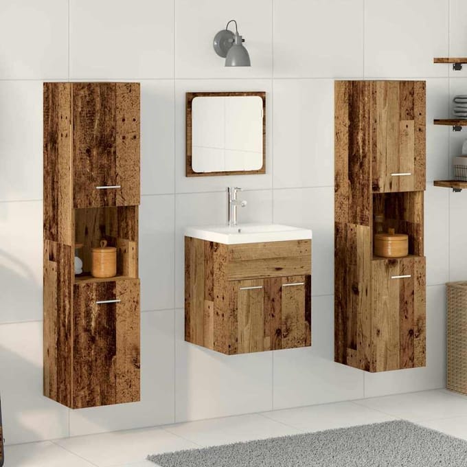vidaXL - Badkamermeubel - Set - 4 - st - Oudhout - Bewerkt - hout