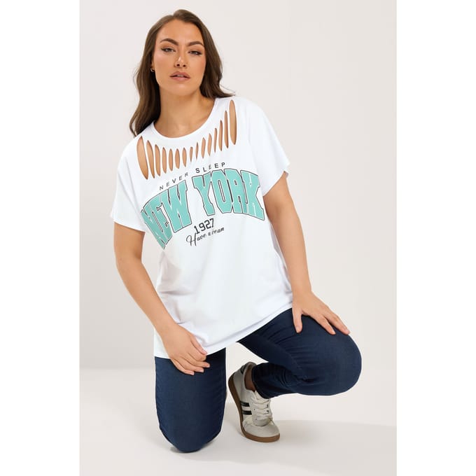 Yours Witte 'New York' Top Met Schuin Detail Size 48