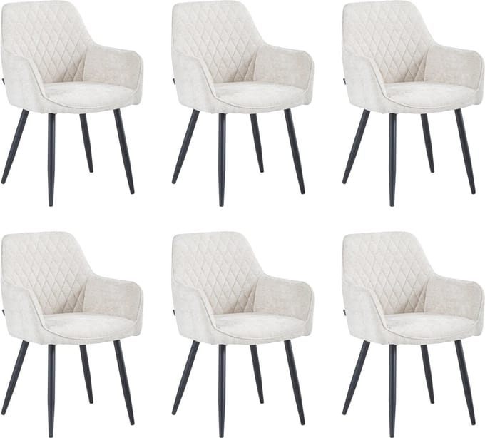Colenis® - Beverly Eetkamerstoel - Set Van 6 - Beige - Chenille Stof - Industrieel