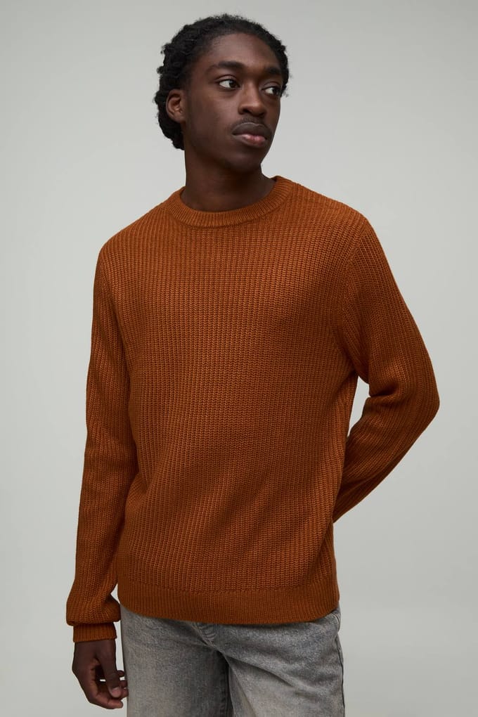 Regular Fit Geribbelde Gebreide Trui | Burnt Orange | Size XS