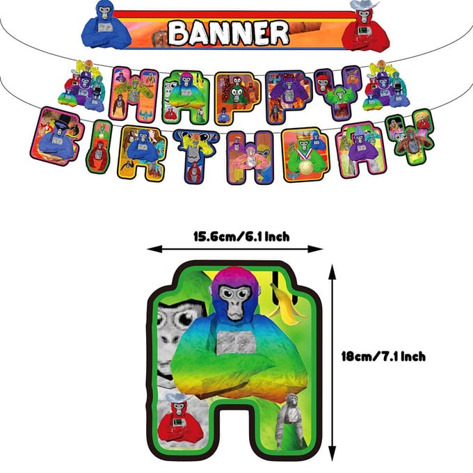 Gorilla Tag VR Game Thema Feestartikelen Inclusief Banner Cake Topper Ballonnen white