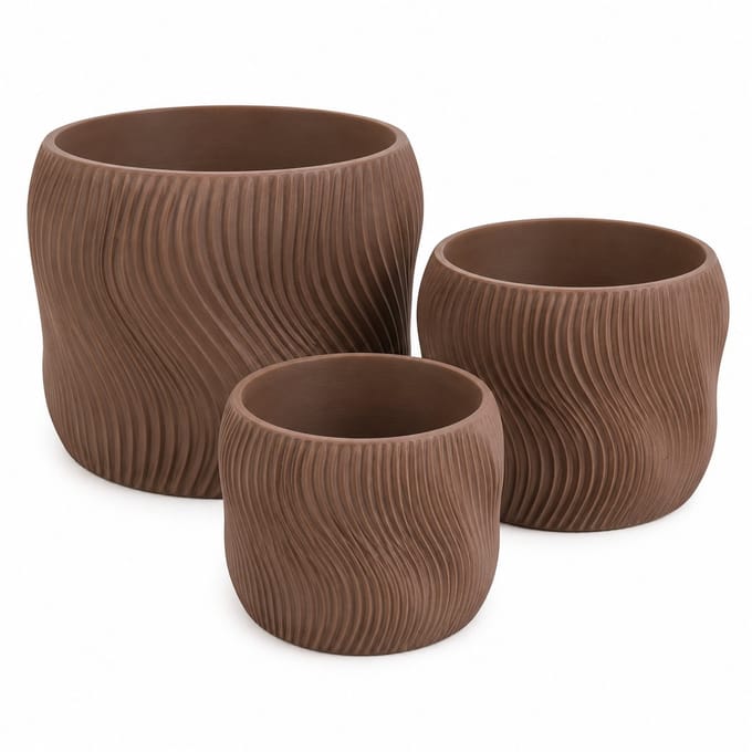 ZWprints Japandi Wave Planter Set - 3 Delige Bloempot Set - Bruin