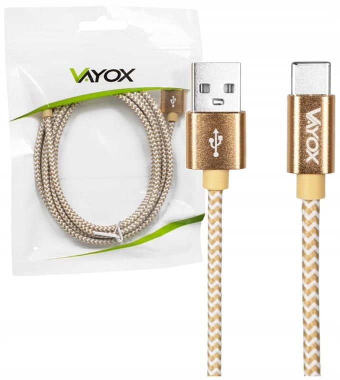 Vayox USB naar Micro-USB Kabel 2m Goud - Nylon Oplossing