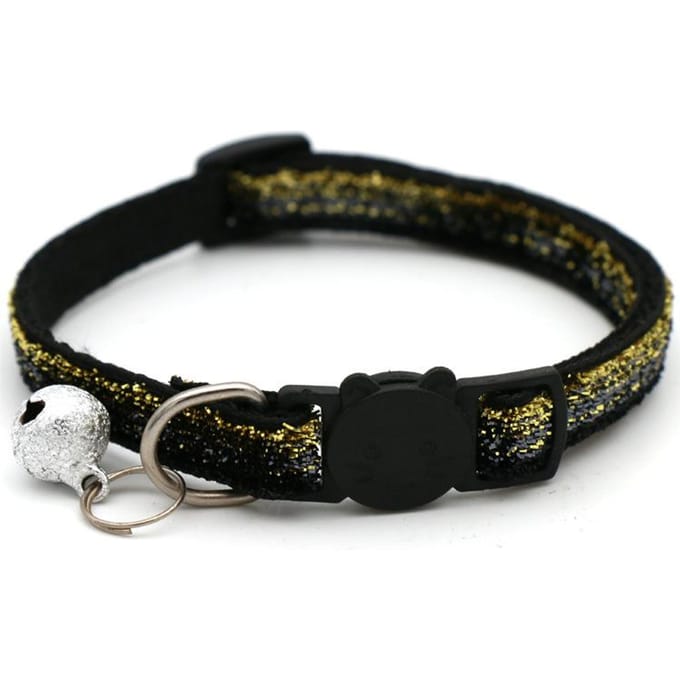 Collier Chat Collier Chat Animal de Compagnie avec Clochette Collier Visage de Chat Boucle de Sécurité Anneau Chat Collier Velours Scintillant 1.0CM black