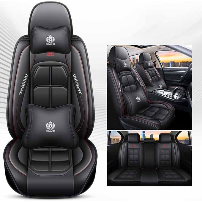 5-zits Volledig Pakket Lederen Autostoelkussen Vier Seizoenen Universele Stoelhoes Sedan SUV Stoelhoes Deluxe model zwart