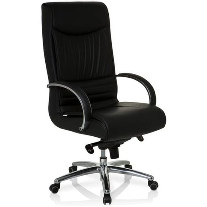 hjh office XXL F 400 - Bureaustoel - Zware belasting - Echt leder - Zwart