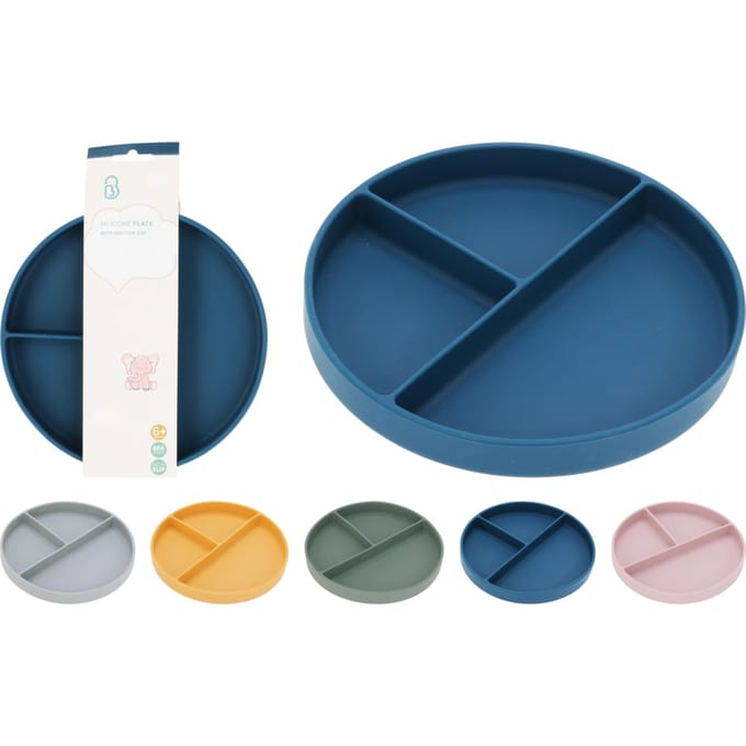 Koopman - Kinder Siliconen Bord - 20cm - Zuignap - 3 Compartimenten